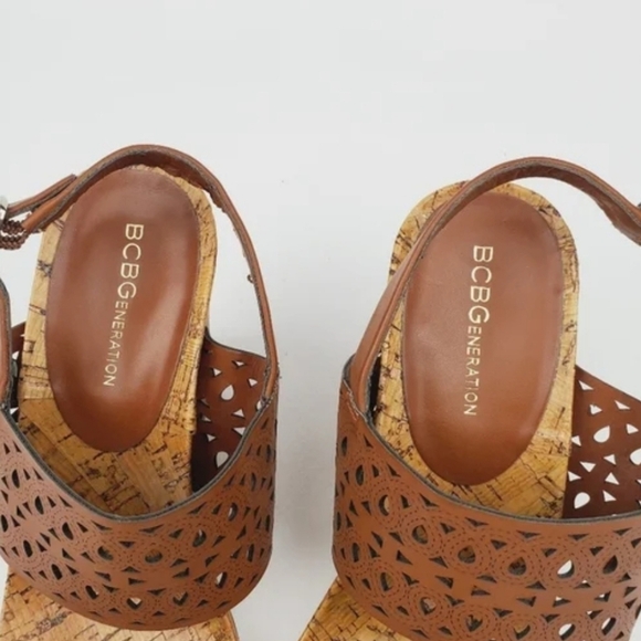 BCBG Brown Woven Leather Wedges - Picture 4 of 8